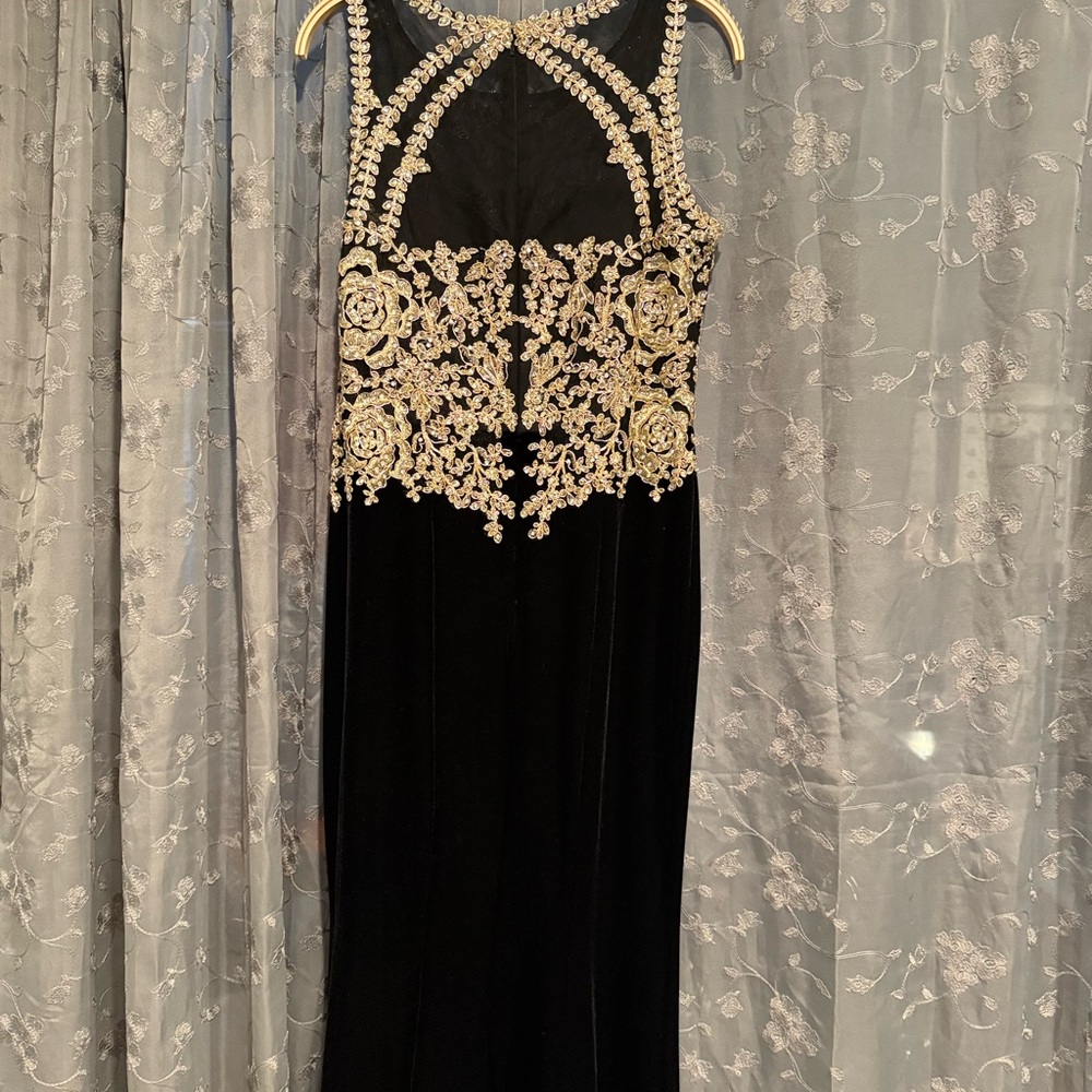 Xscape Black Dress with Gold Detailing